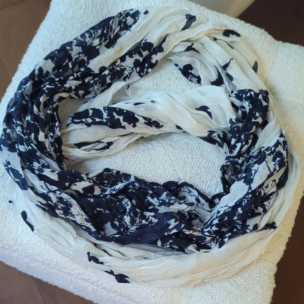 Navy Blue and White Infinity Scarf - Picture 1 of 5